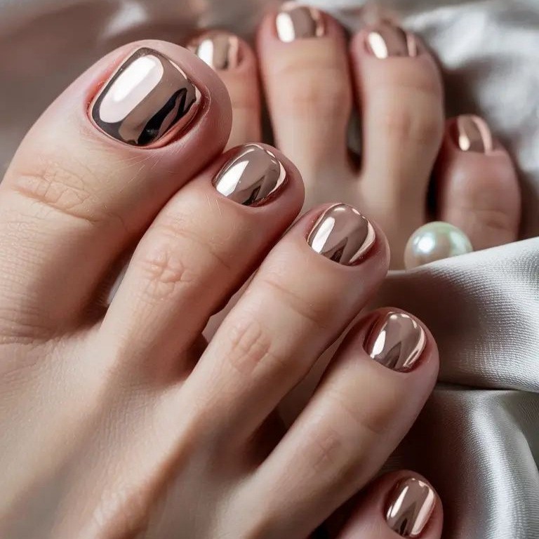 24pcs Metallic Press On Toenails Square Short False Toe Nails Full Cover