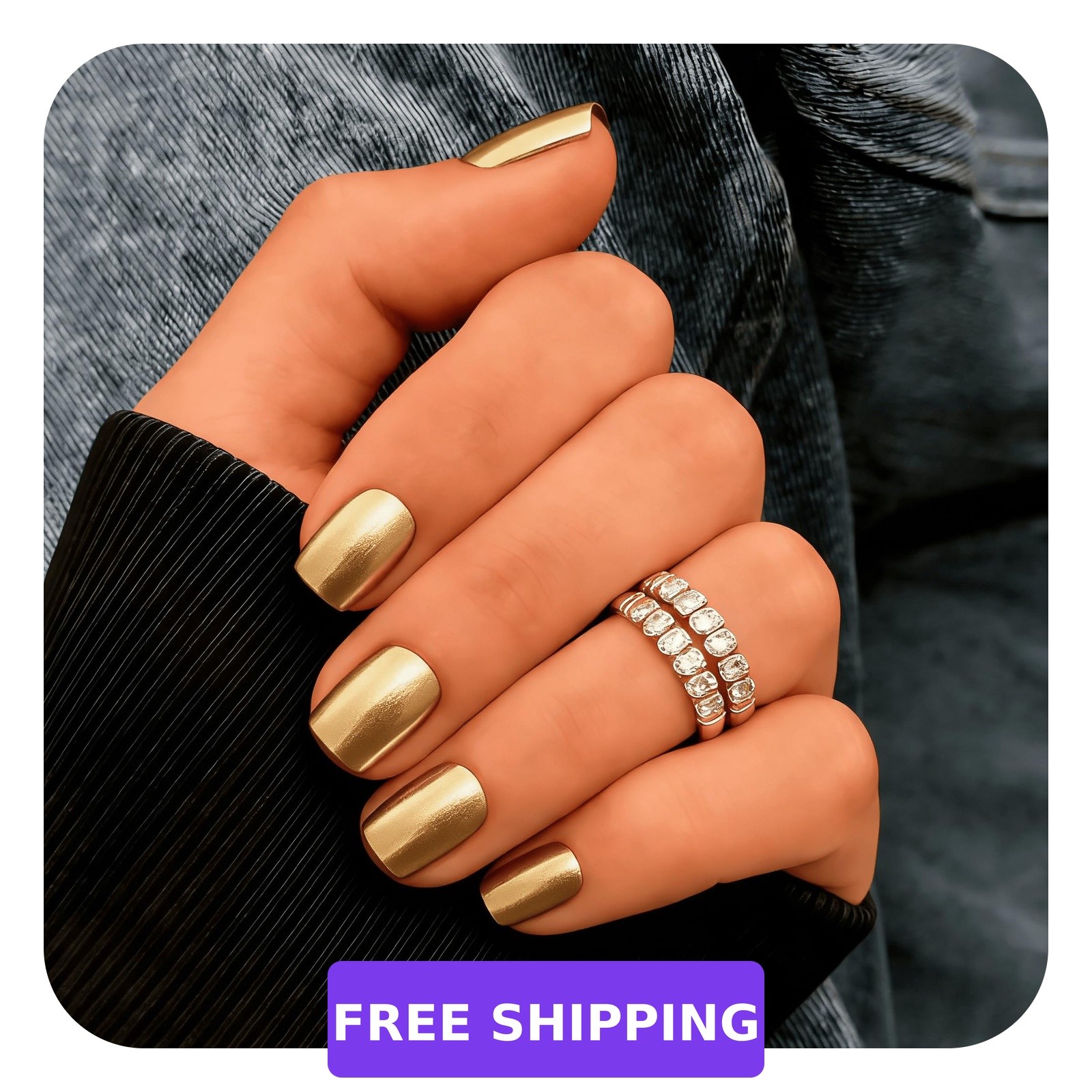JOYVVEW Square Light Gold Press On Nails Short