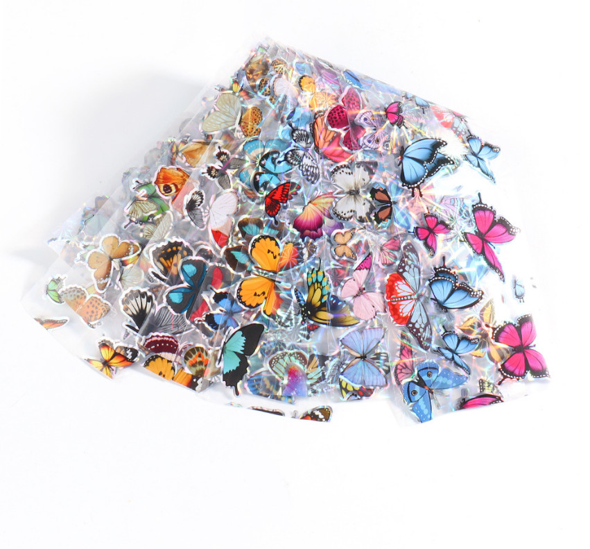10Pcs Big Size Laser Butterfly Nail Art Transfer Foil Sticker Manicure 8102