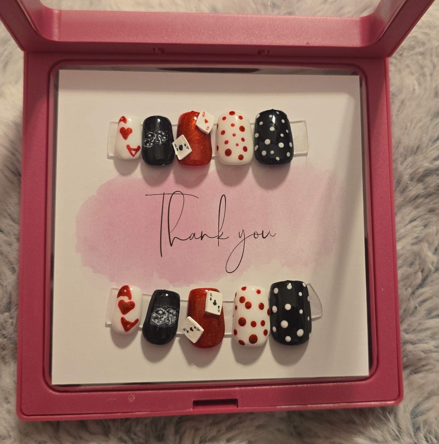 Red Black White 3D Casino Square Press-On Nails Set Full Cover Pre-Designed