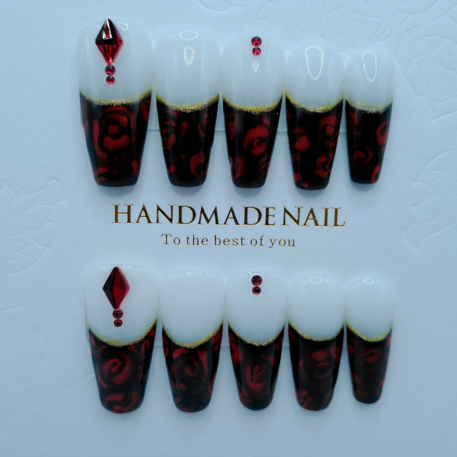 Medium-Long Coffin French Red and Black Press-on Nails – Large Sizes