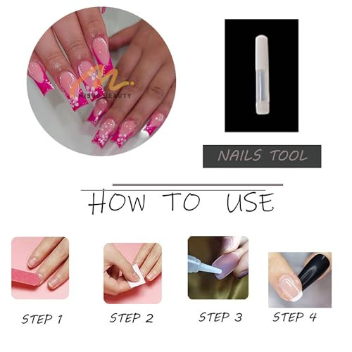 Press on Nails Long Square Fake Nails Glossy Glue on Nails Hot 08005Hot Pink