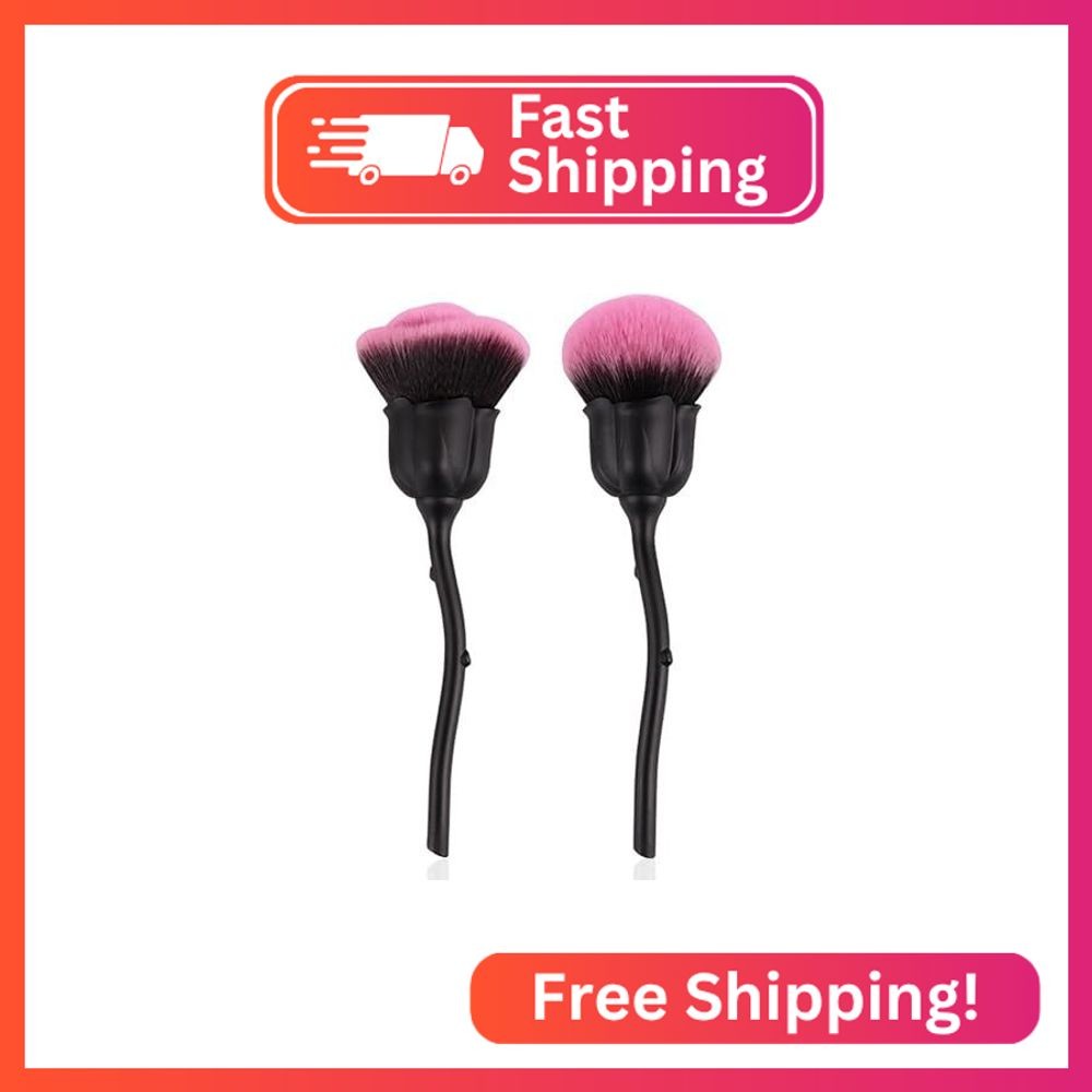 WOKOTO 2pcs Black Rose Shape Nail Dust Brushes Make Up Brush Set Nail Art Powder