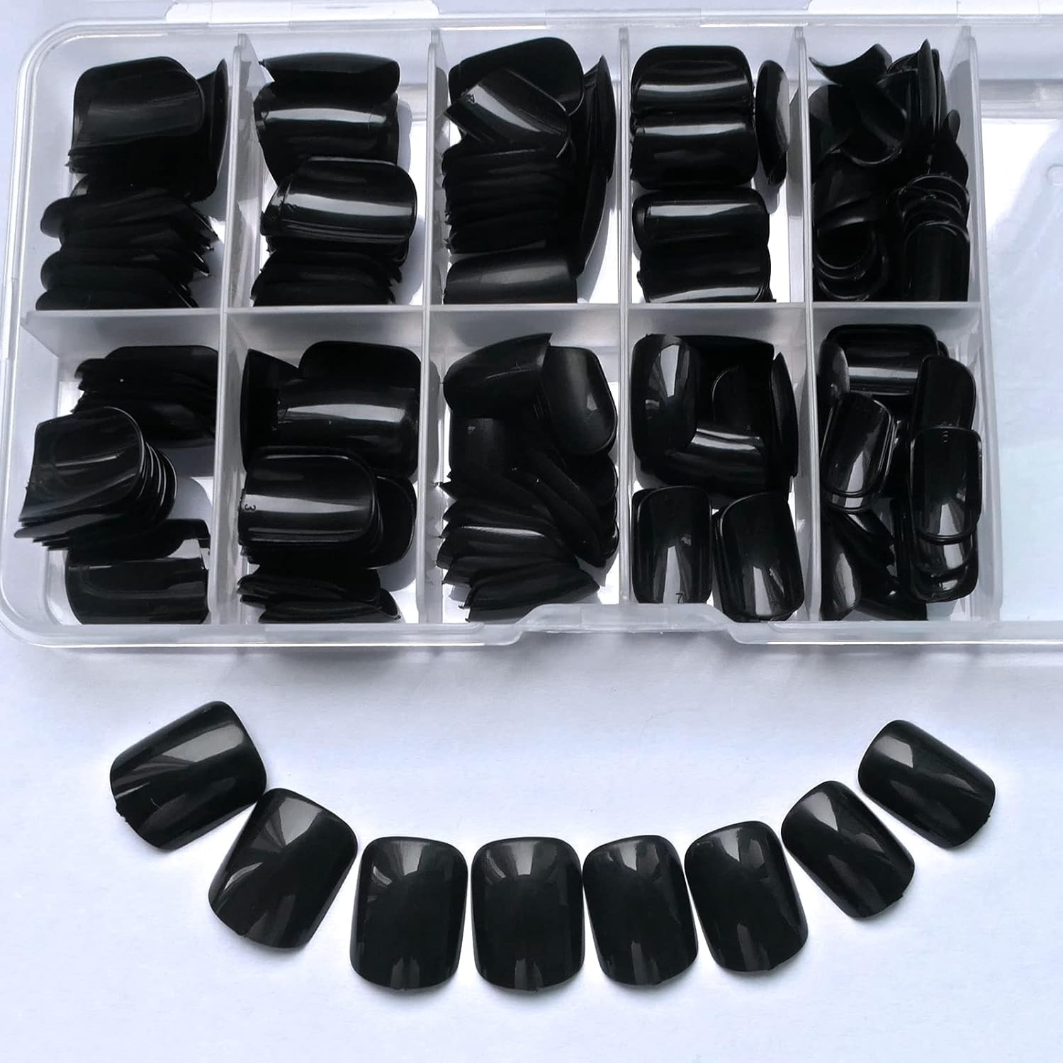 240Pcs Short Press on Nails Black Full Cover Short Square Fake Nails Glossy