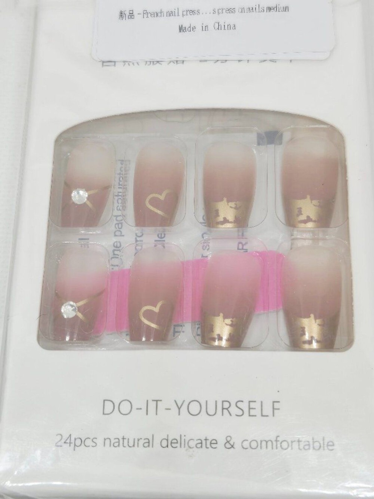 3 BOXES NATURAL PRESS ON NAILS PINK ROSE, PINK FLORAL & FRENCH NIB 72 TOTAL