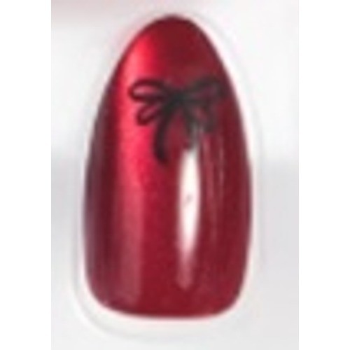 Olive & June Instant Mani Press-Ons Red Velvet Almond Medium Black Bow 42ct New