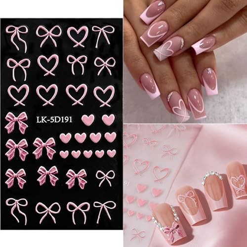 Bow Flower Nail Art Stickers 5D Embossed Nail Decals with Pearls Colorful-02