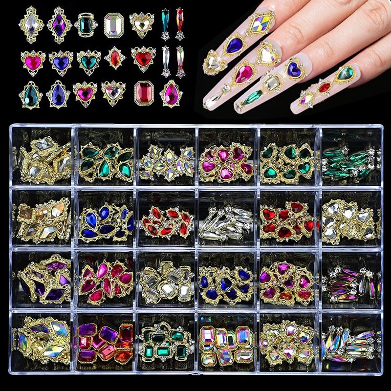 Nail Art Rhinestones Kit 3D Alloy Gems Crystal Nail Art Decorations Diamonds DIY