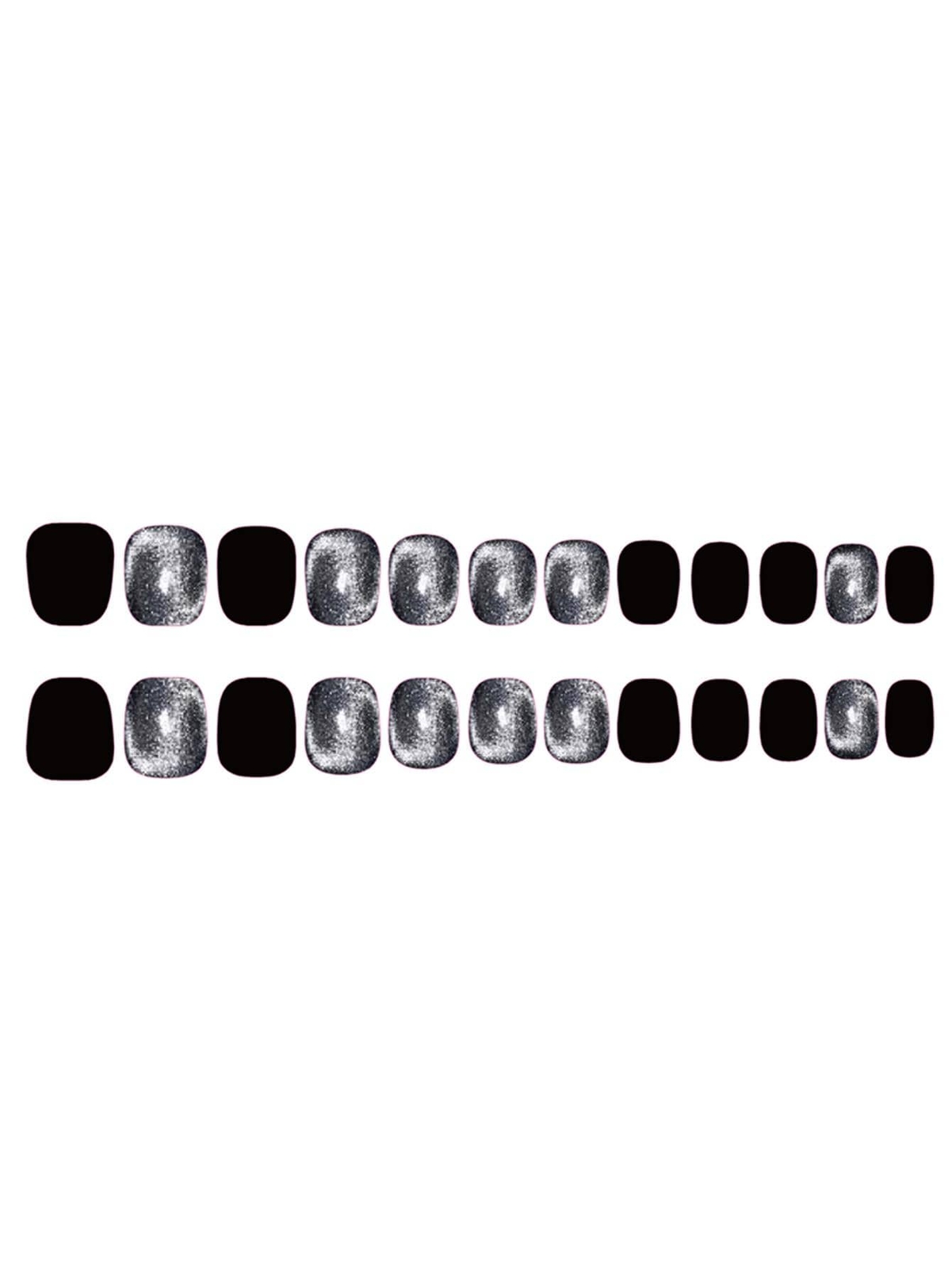 24pcs Short Square Glitter Black Glitter Cat Eye Fake Nail False Nails Press On