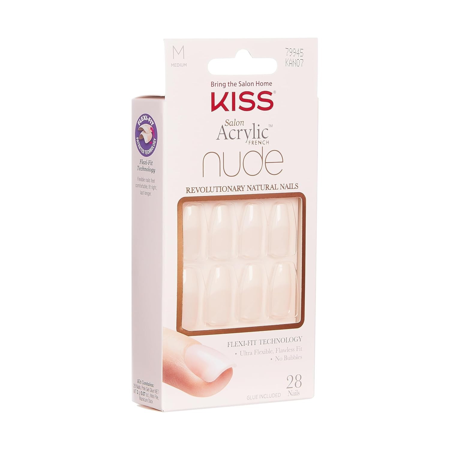 KISS Salon Acrylic French Nail Manicure Set, Medium Length, Nude, Square, Kit