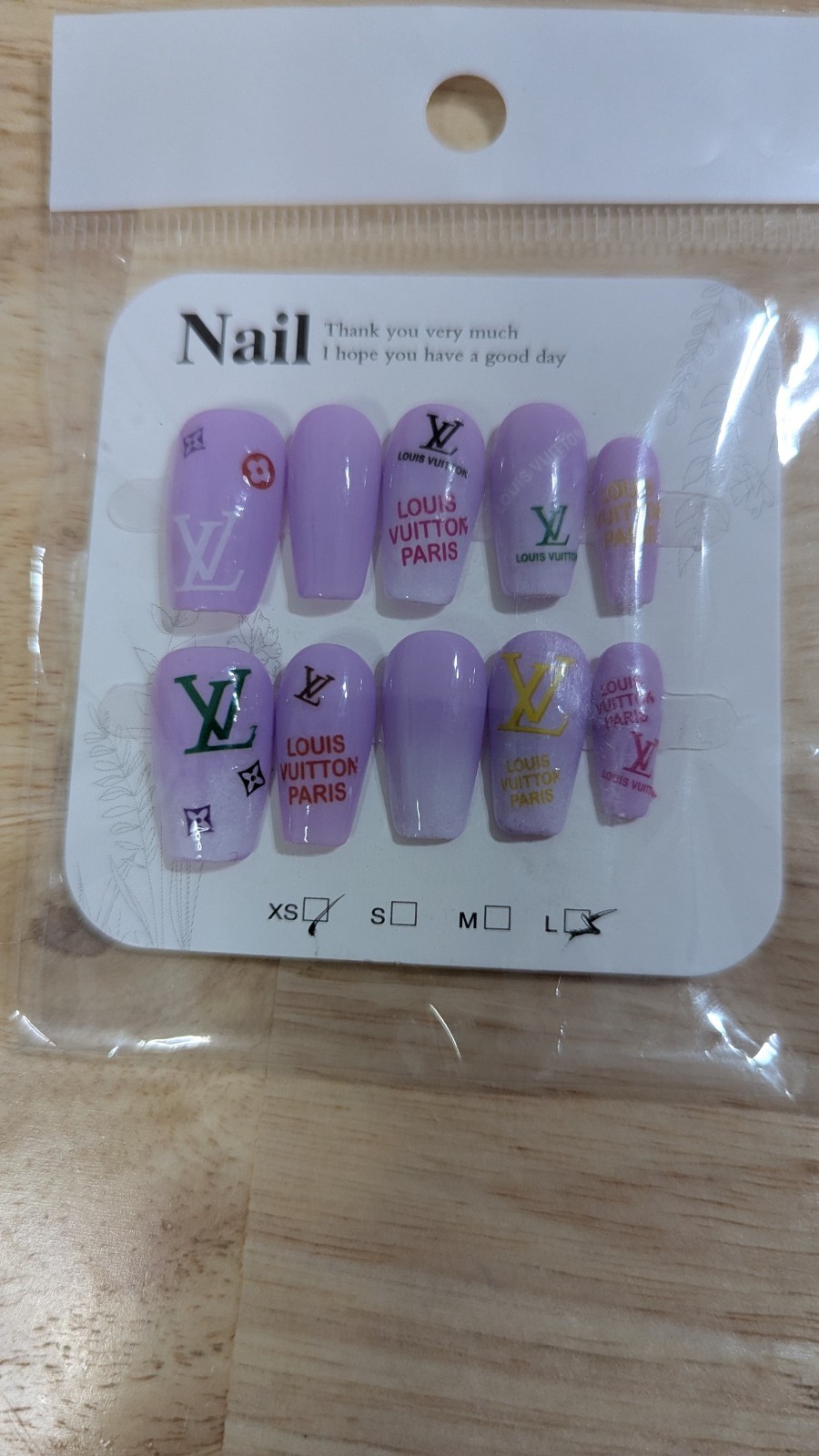 Purple Shiny Logo Coffin Long Press-On Nails Set, Pre-Designed Assorted Sizes