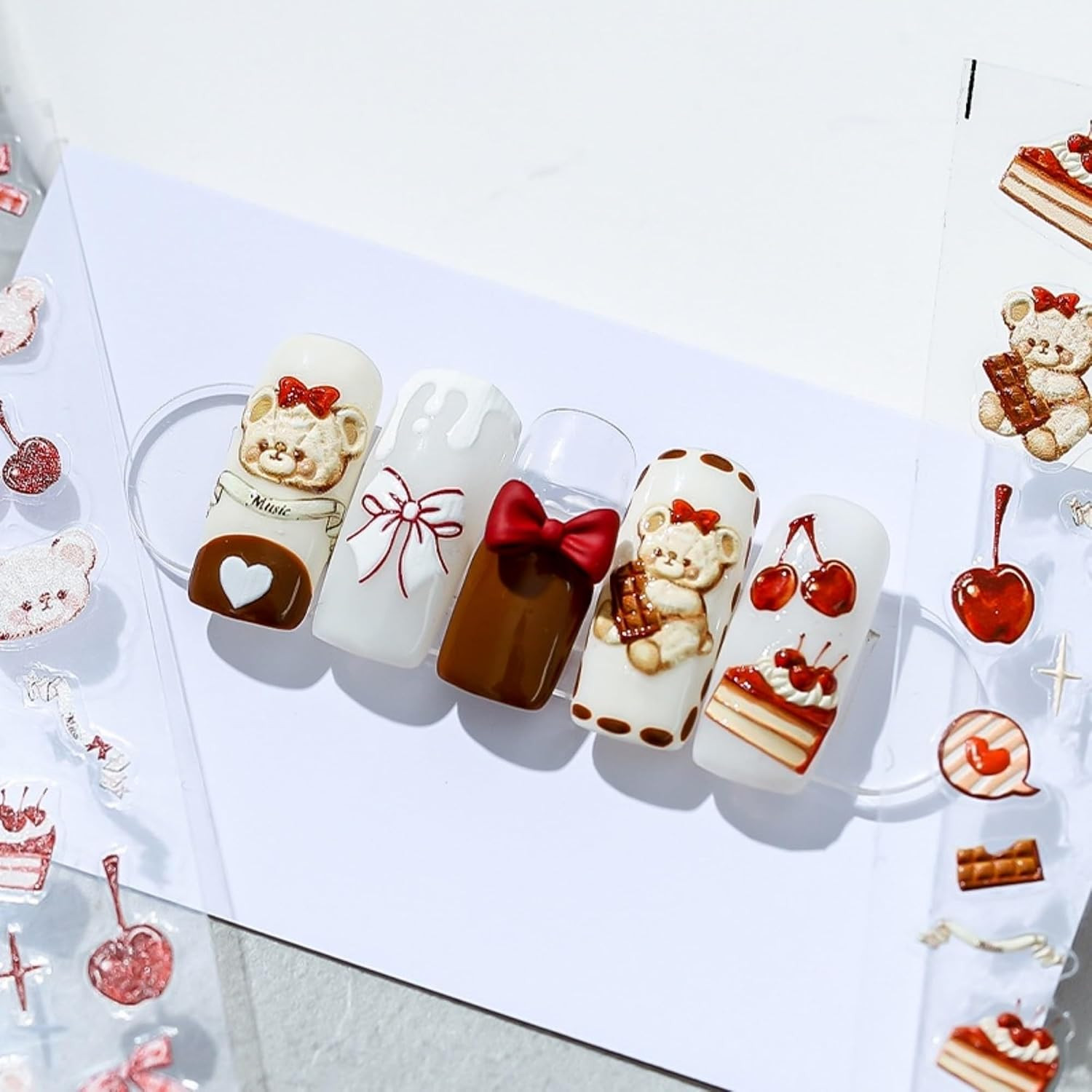 Cute Nail Stickers 5D Embossed Cartoon Bear Nail Stickers Kawaii Animal Self-Adh