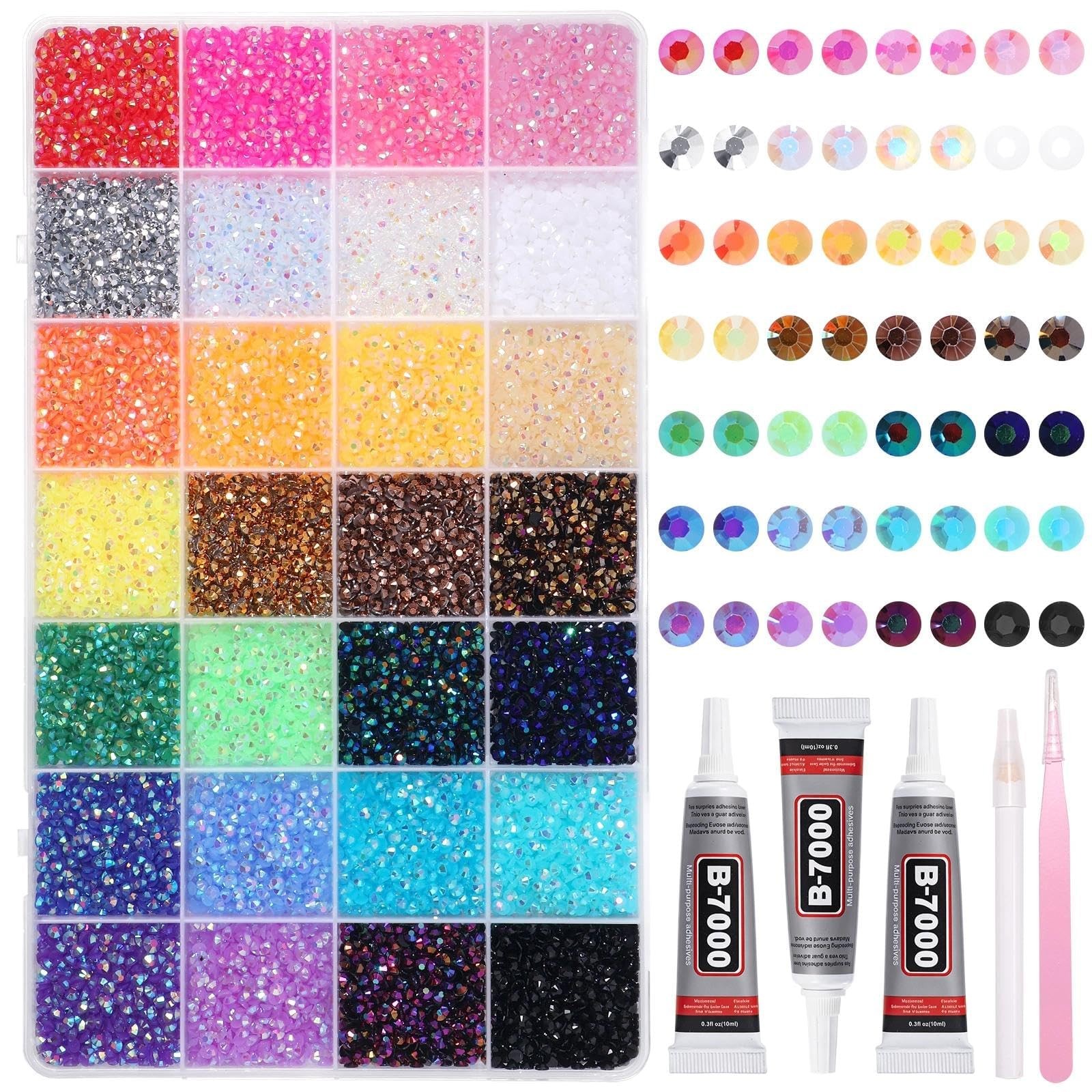 32000Pcs Rhinestones Bedazzling Kit with Tools, 3mm Color Resin Rhinestones