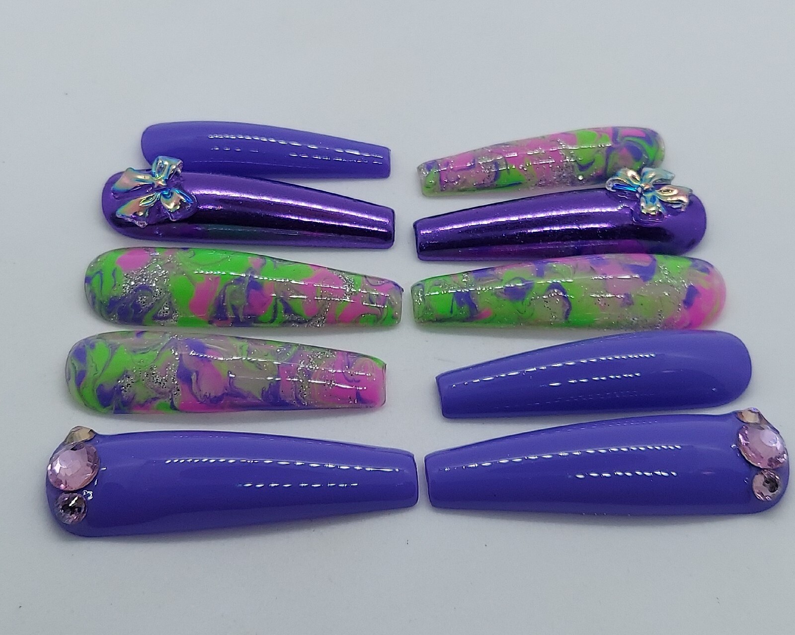 Purple Pink Green Marble Press on Nails Spring Nails Purple Lilac Nails