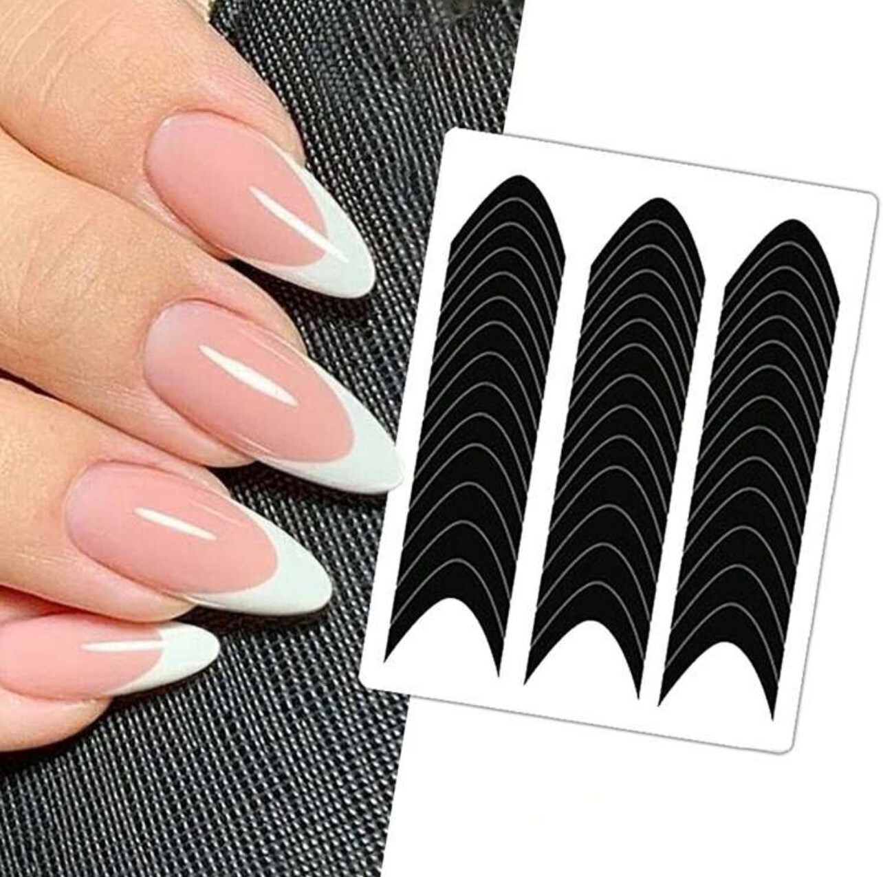 French Manicure Nail Tip Guide Stickers Stencils For Long Nails 36pcs /Black/