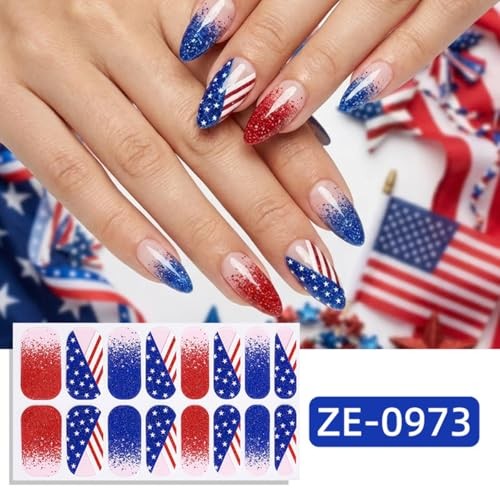 4th of July Full Nail Wraps Gel Nail Stickers Independence Day Nail Full style9
