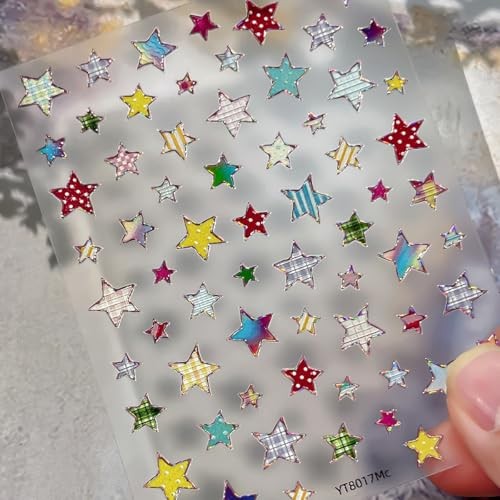Holographic Star Nail Art Stickers Polka Dot Stripe Star Nail Decals Style 4