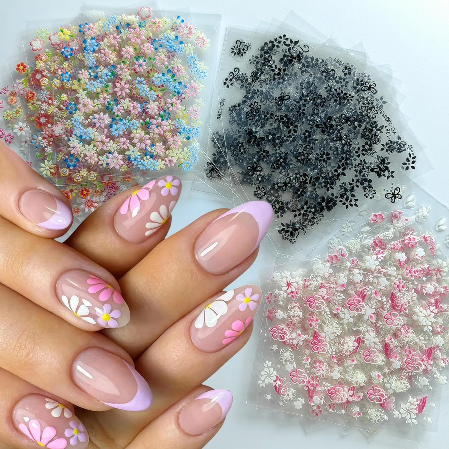 30Pcs Flower Nail Stickers for Nail Art 3D Self Adhesive Colorful Floral Nail De