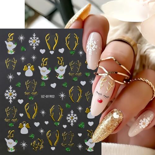 8 Sheets New Year Nail Stickers 3D Self-Adhesive Gingerbread Man snowmen