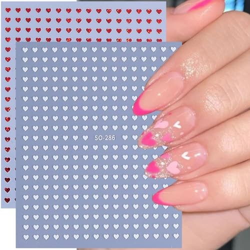 6 Sheets Heart Nail Art Stickers Decals Black White Red Laser Silver Heart-7