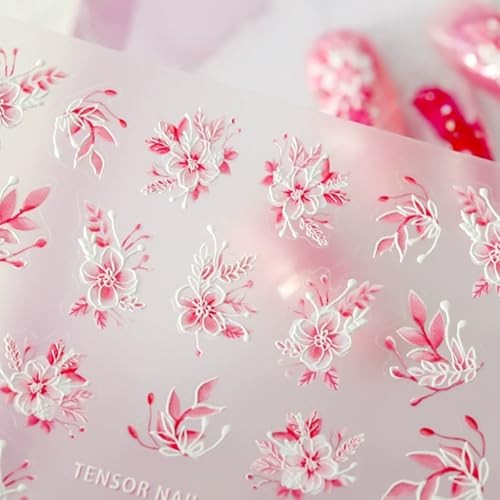 Flowers Nail Art Stickers 5D Embossed Pink Flower Nails Sticker Self Style-31