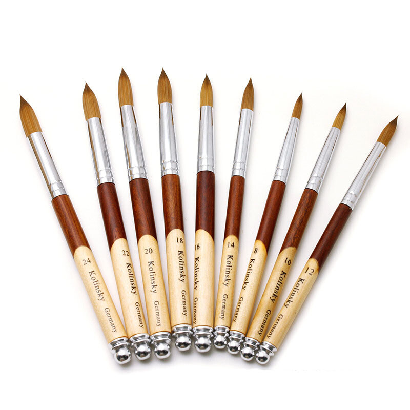 Brown/ Yellow Kolinsky Acrylic Round Acrylic/ Nail Art Brush CHOOSE SIZE Best