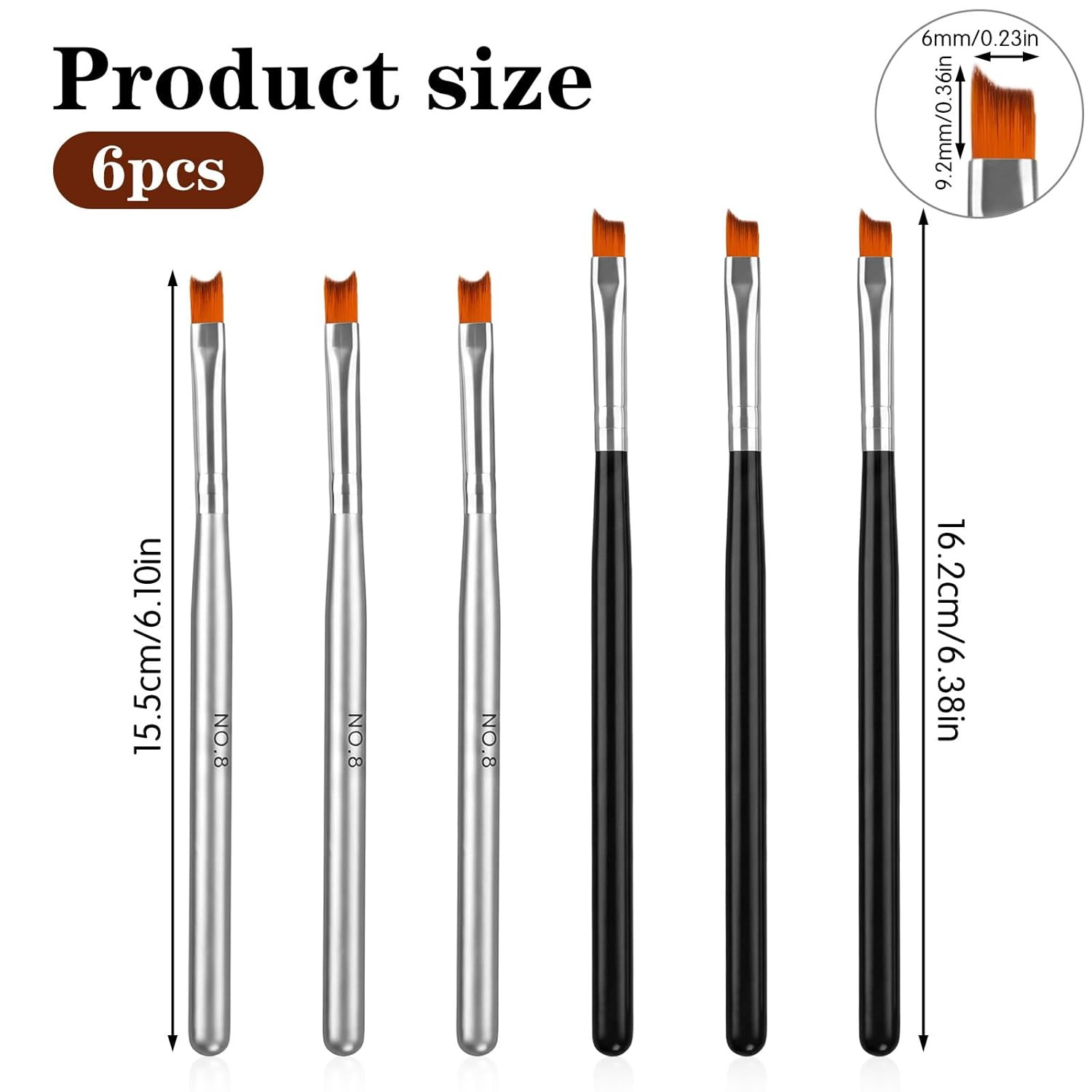 6 Pcs Ombre Nail Brush French Brush for Nails Half Moon Shape French Tip Nail Br