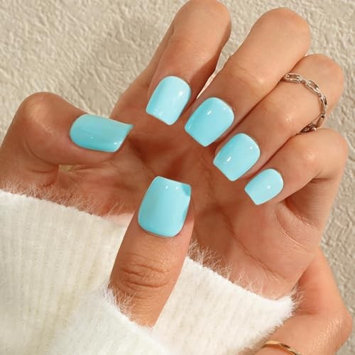 Short Summer Square Teal Blue Nails – Sheer Sheer