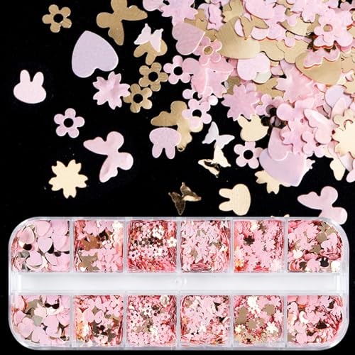 4 Boxes Holographic Nail Glitter Mixed Butterfly Heart Star Sequins Style L