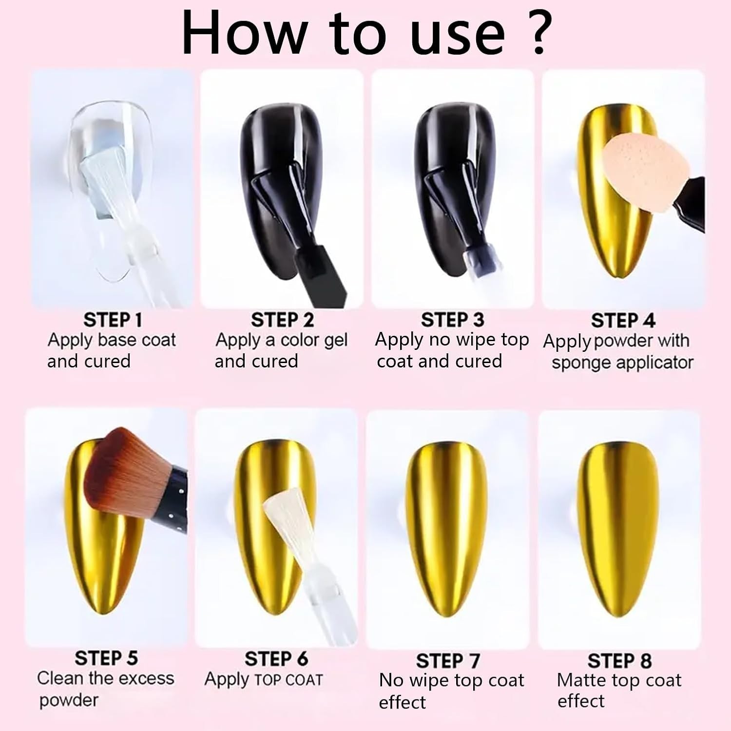 Holographic Mirror Gold Nail Chrome Powder Effect Metallic Dust Sequins UV Gel G