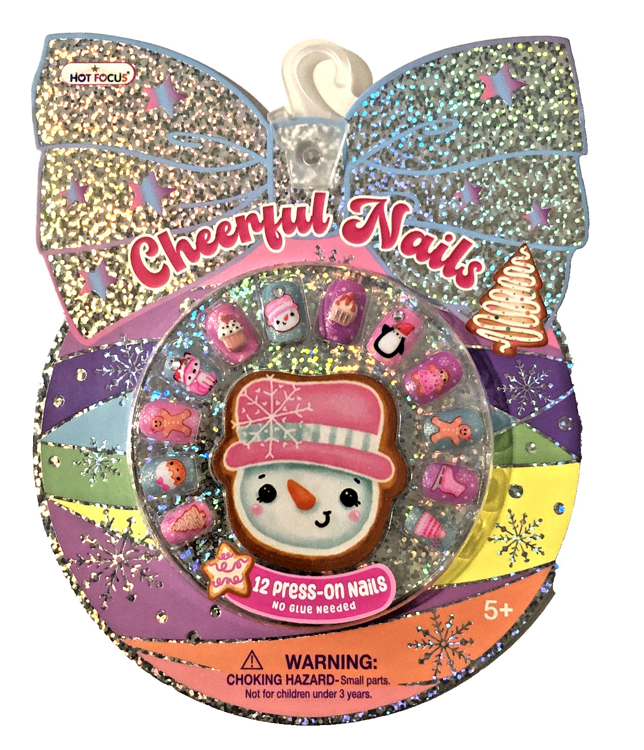 Hot Focus Girls Christmas Holiday Themed Press-On Nails 12-Count No Glue Needed