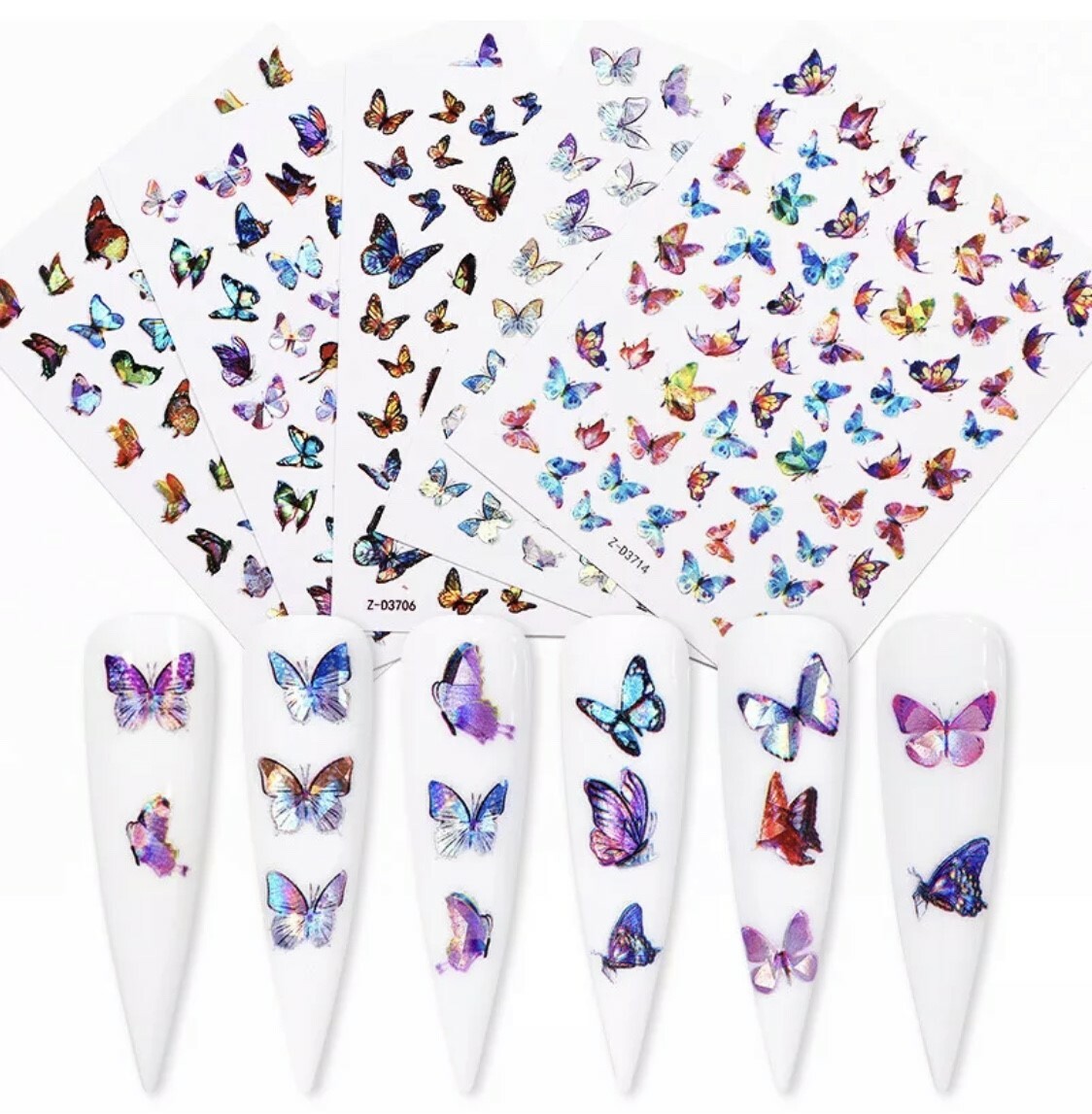 3D Nail Art Sticker Laser Holographic Butterfly Decals Manicure Peel & Stick