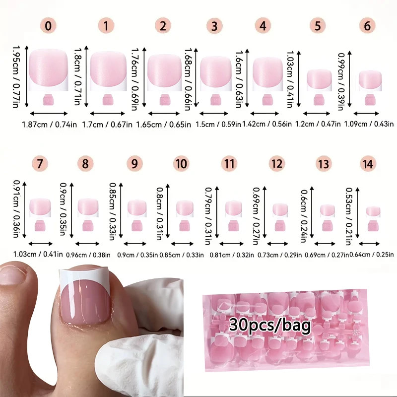 30pcs Summer French Gradient Short Square Press On False Toe Nails Wearable