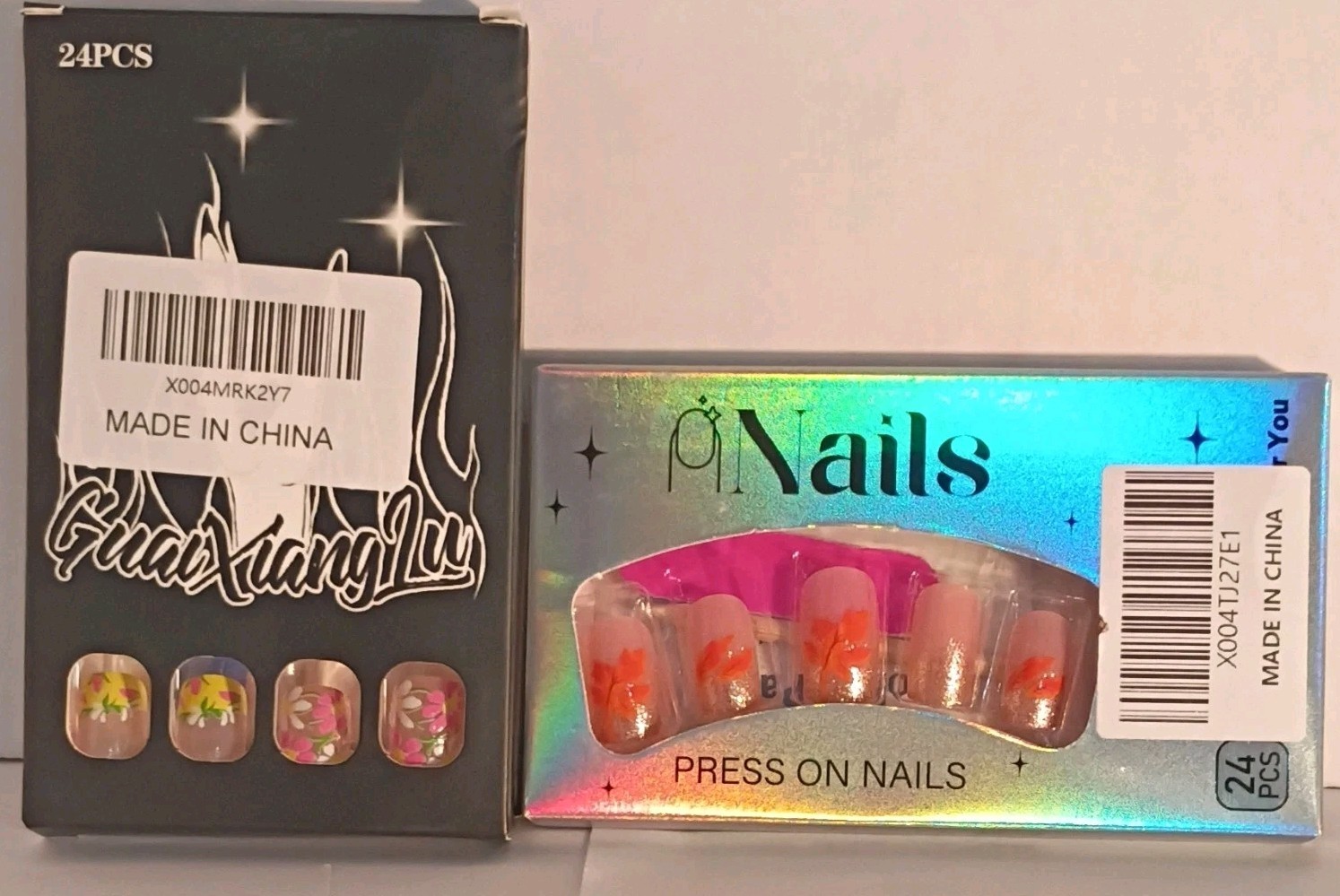 Press-On Nails Multicolor Short Pre-Designed, Lot Of 6