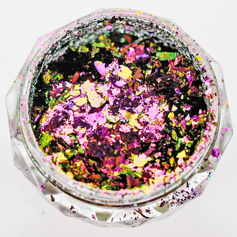 1 Jar AURORA Chrome Nail Art Flakes Multi Chrome Chameleon Peacock Galaxy Chrome