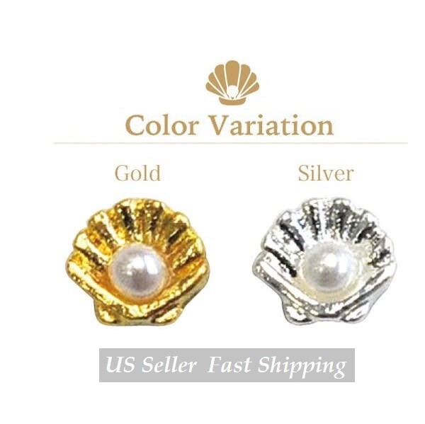 10/20pcs 3D Gold/Silver Alloy Summer Beach Ocean Pearl Shell Charms Nail Art