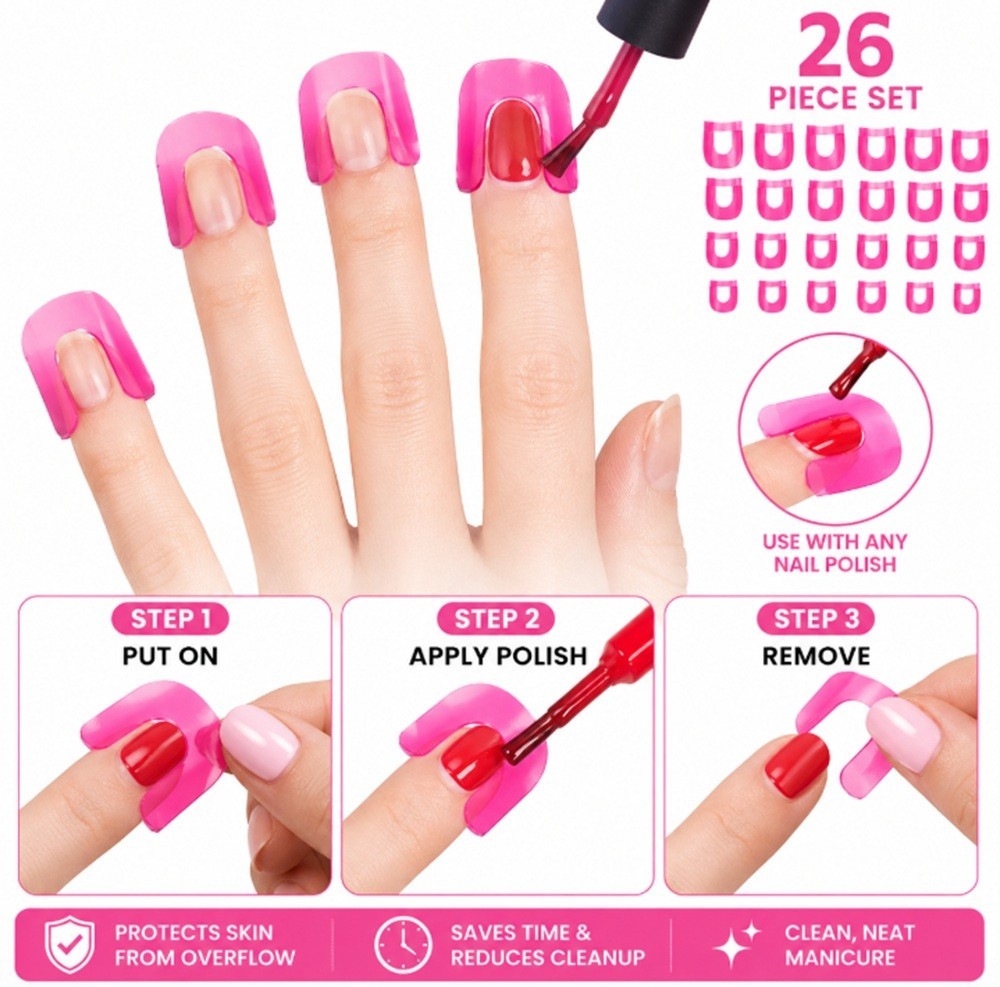 26 Ps U-Shape Nail Polish Protectors & Stencils – Reusable Finger Covers for DIY