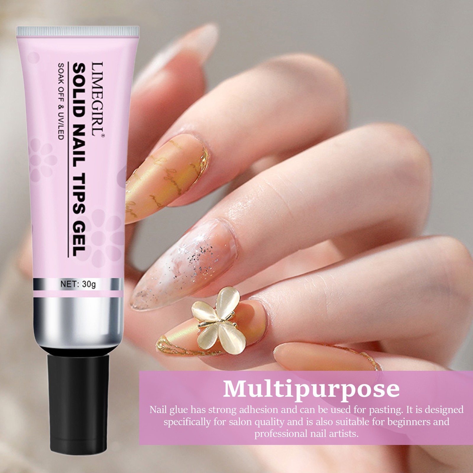 Solid Nail Glue Gel 30G Nail Gel Glue for Acrylic Nails, Soft Gel Nail Tips Glue