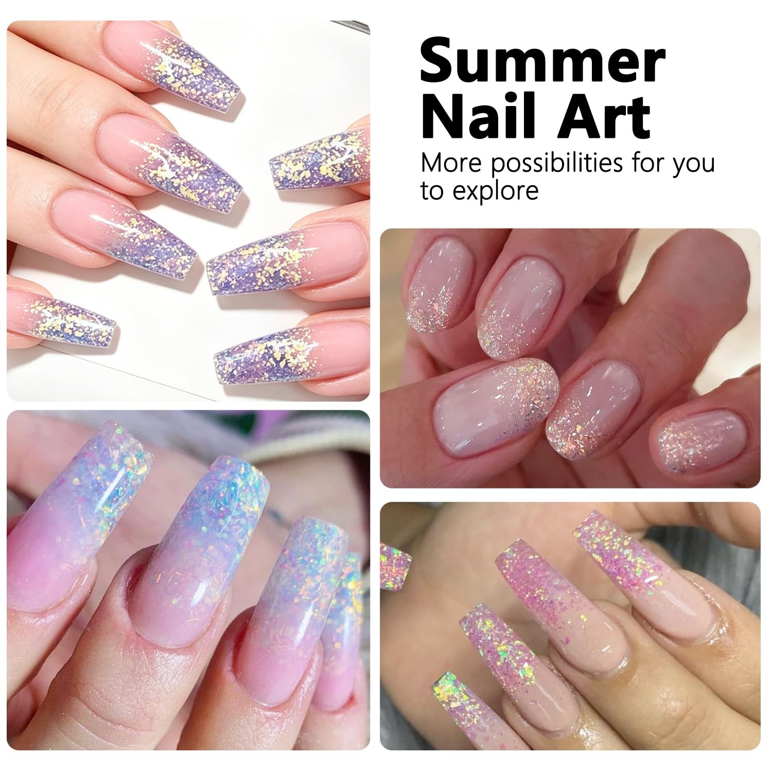 Fcozpjk Flakes for Nails, 8 Colors Summer Mermaid Nail Art Glitters Kit Blue …