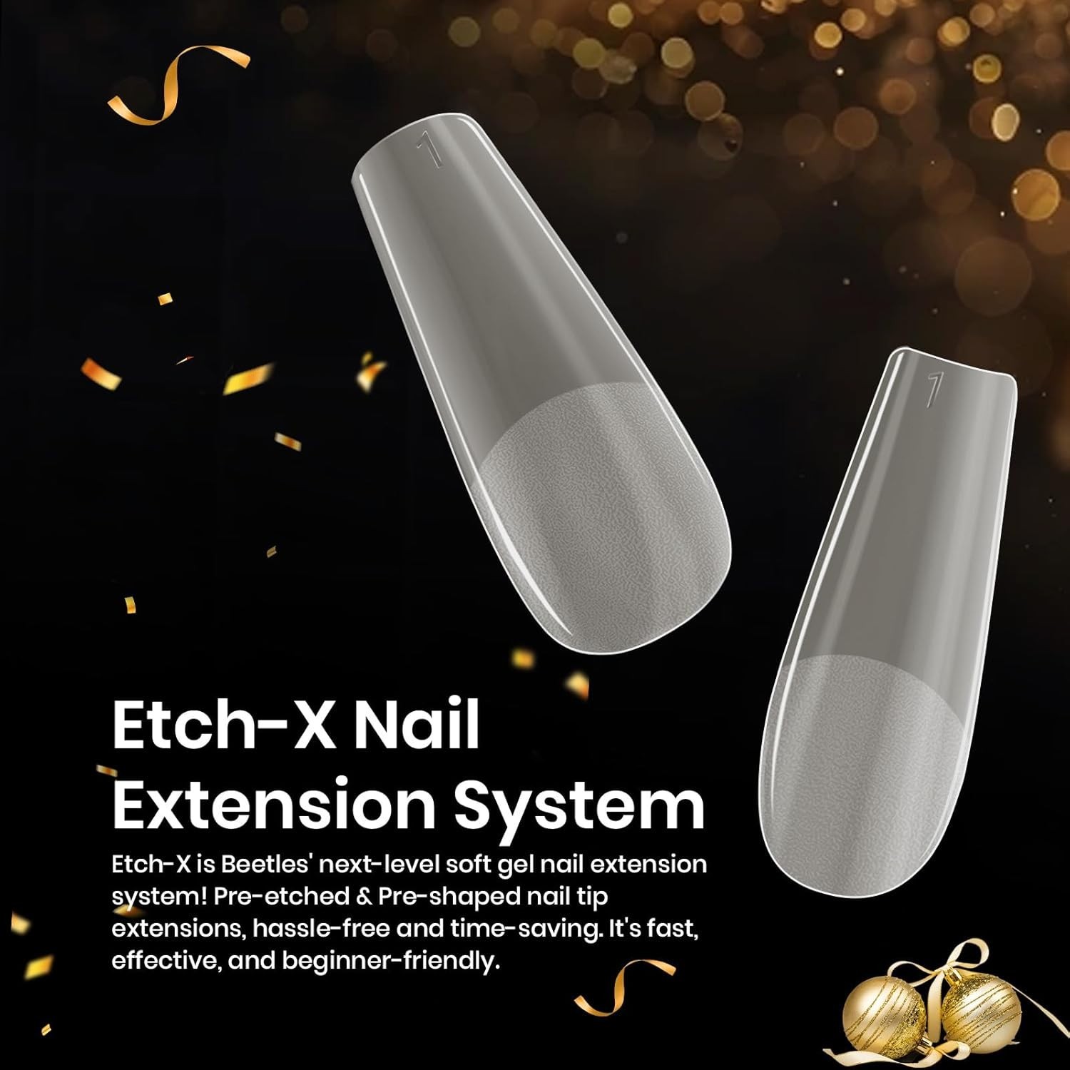 Beetles Medium and Short Coffin Gel Nail Tips Pre Etched 12 Sizes 576Pcs Kit