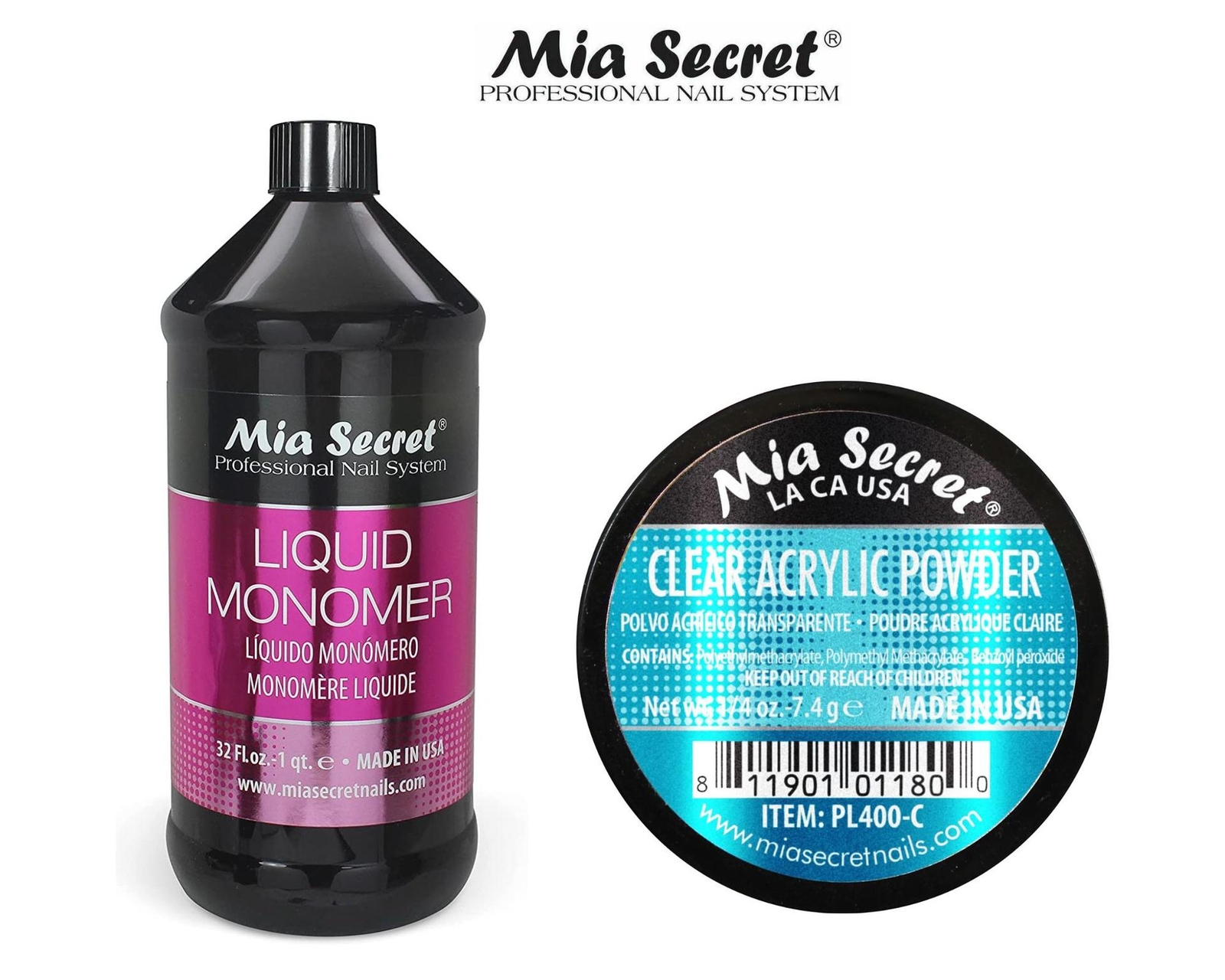 Mia Secret Liquid Monomer 32 oz and Clear Powder 0.25 oz