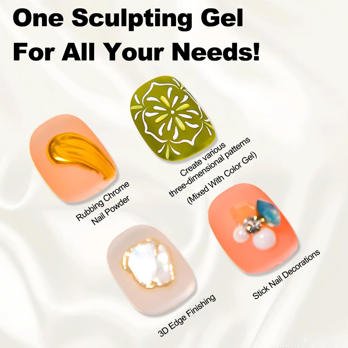 3D Nail Kit, Semi-solid Sculpting for Rubbing Chrome Nail , Sticking Rhinesto…