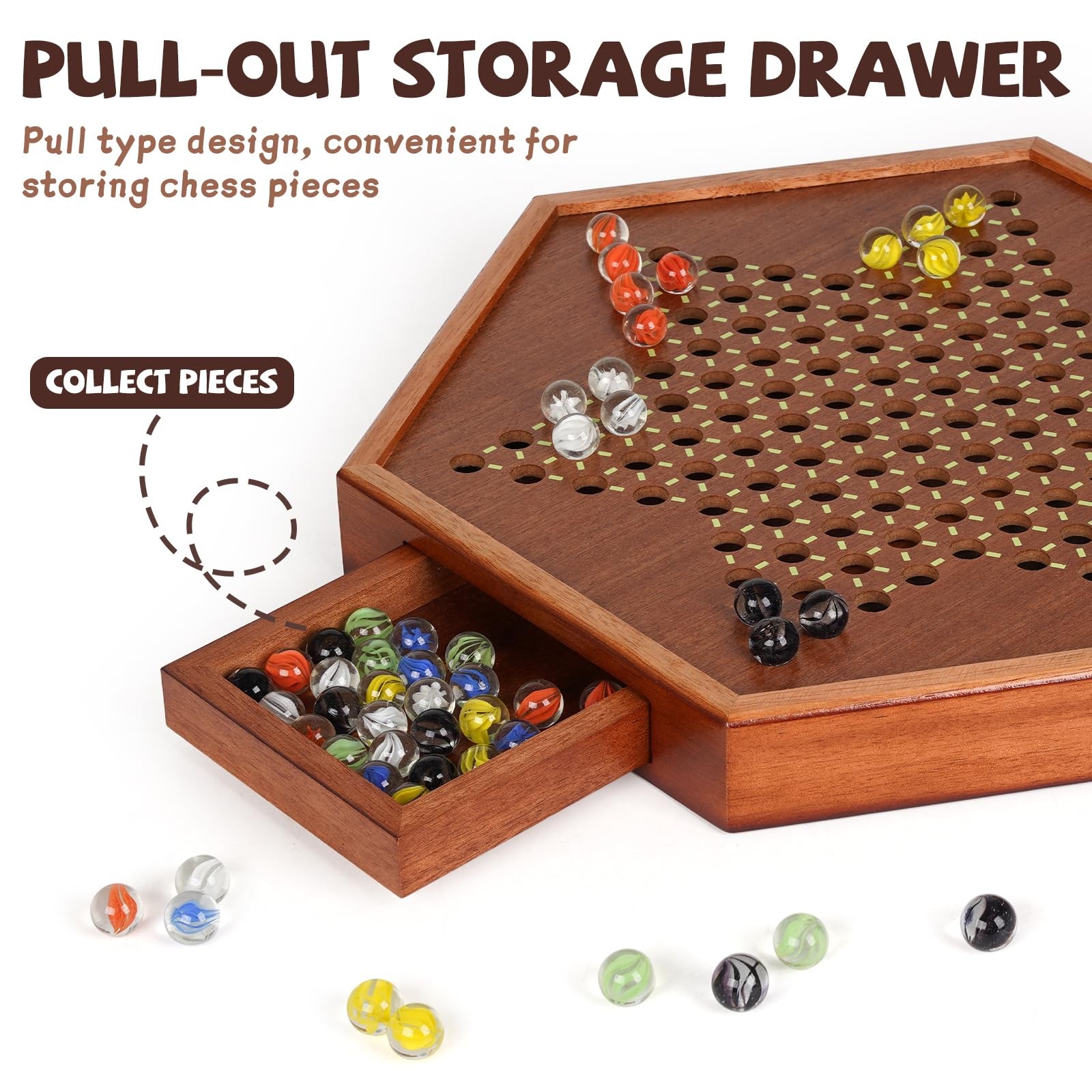 15-Inch Wooden Chinese Checkers Board Game Set – Classic 7.5 x 15 inches