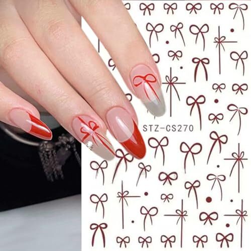 6PCS Bow Nail Art Stickers French Black Red 3D Self-Adhesive Nail Design 25