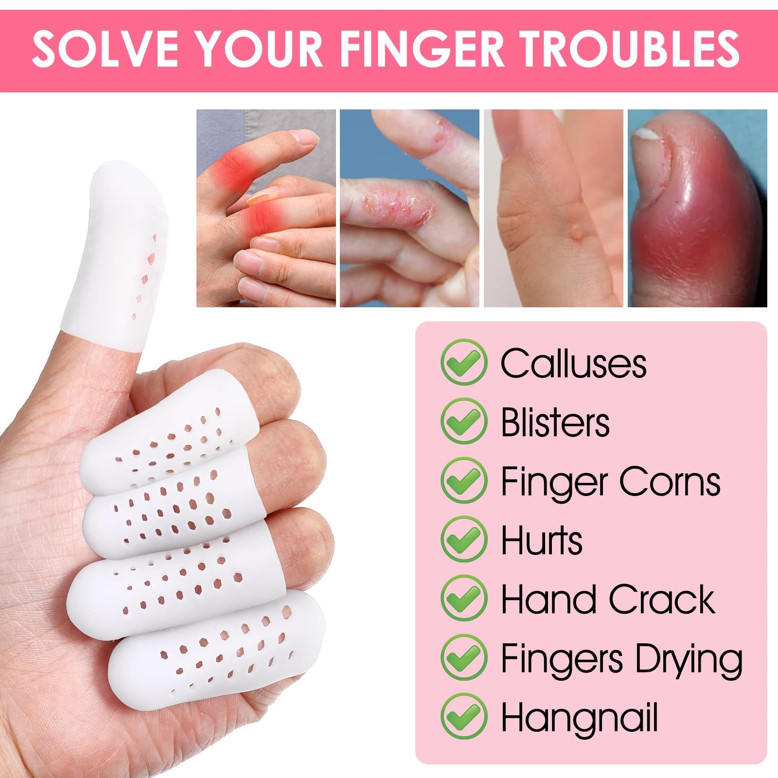 Wanmu 20 Pcs Gel Finger Cots with Air Holes, Nail Biting Prevention Finger Pr…