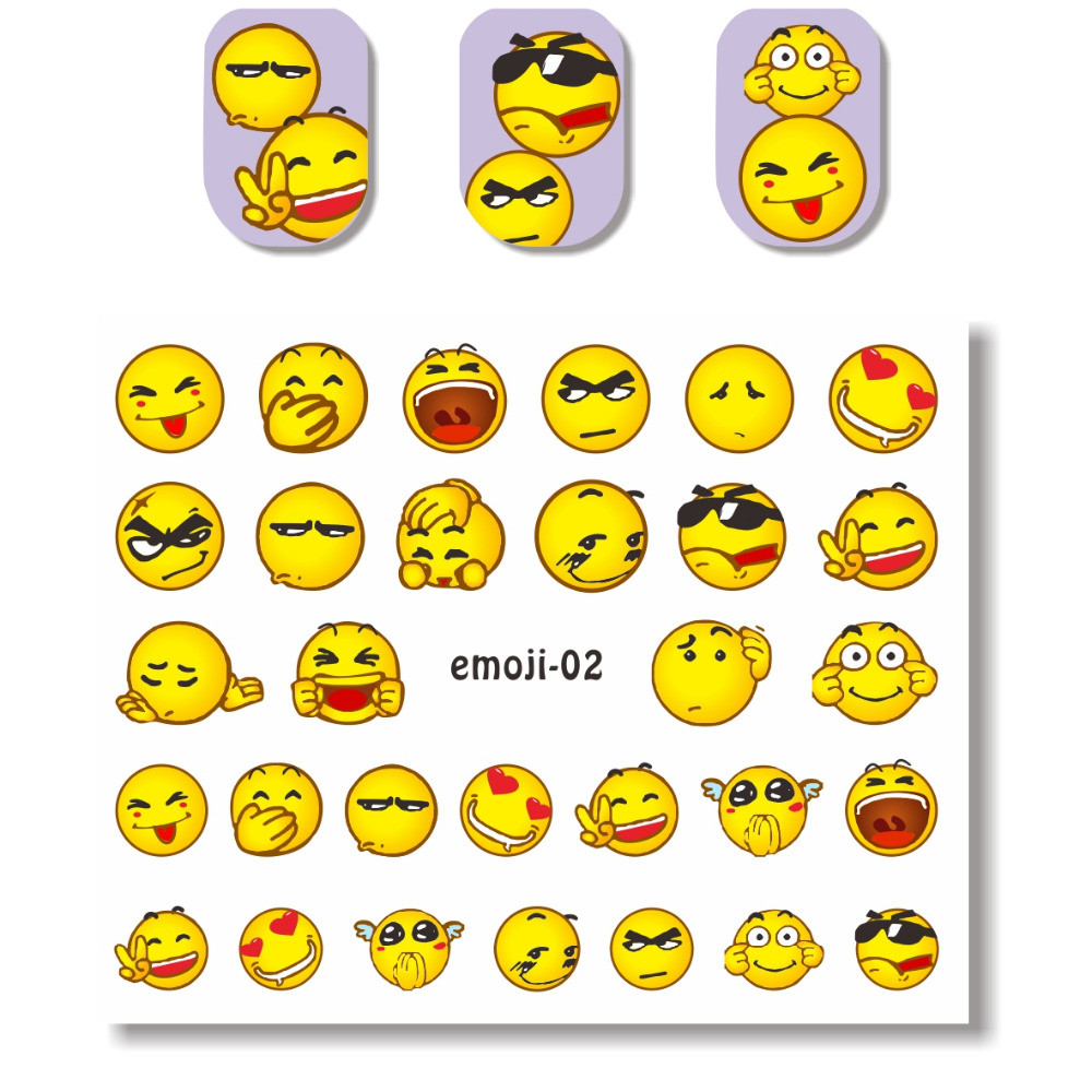 5 Sheet Set Emoji Expression Design DIY Water Transfer Nail Art Stickers Decals