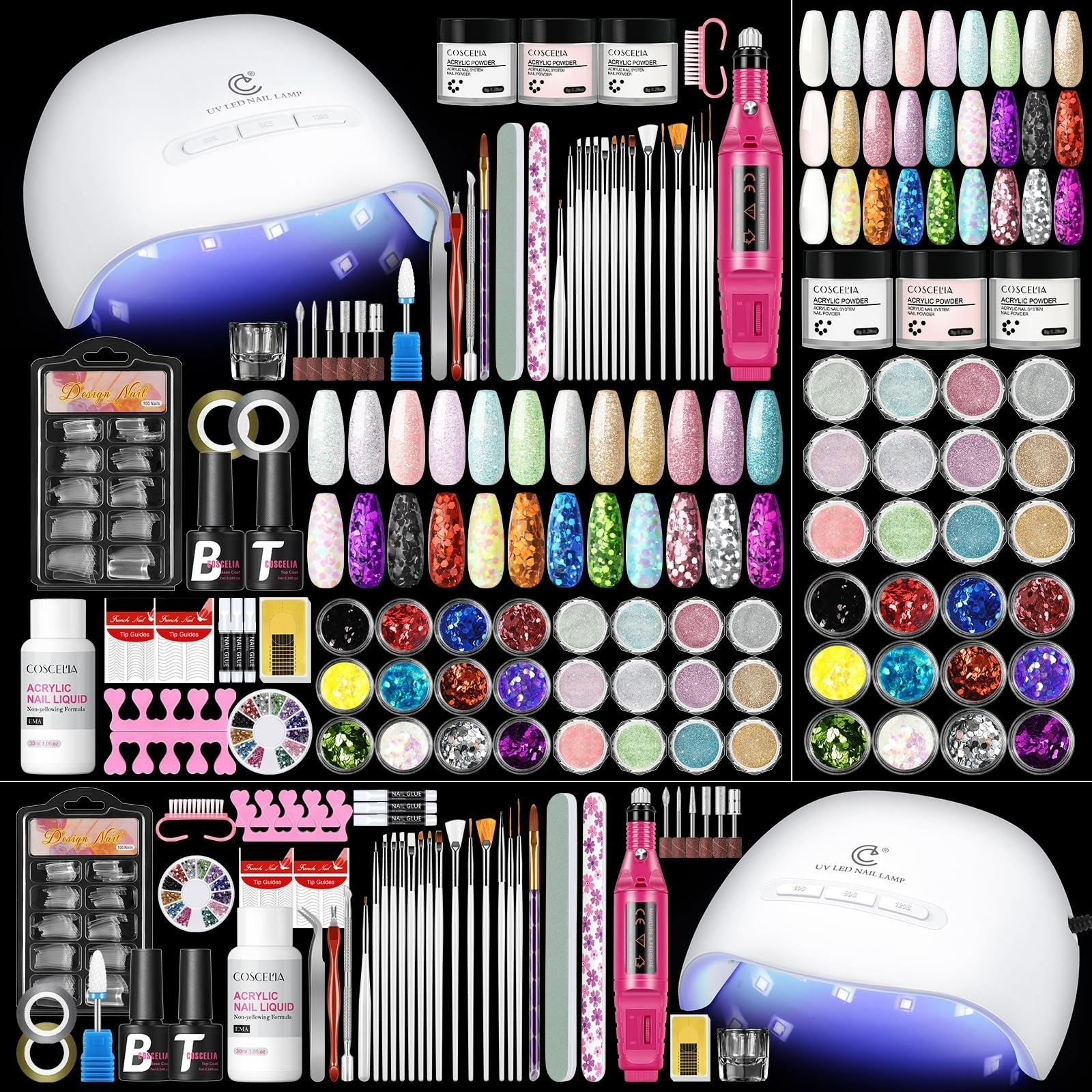 COSCELIA Acrylic Nail Kit for Beginners – Complete Set with Drill & UV Light