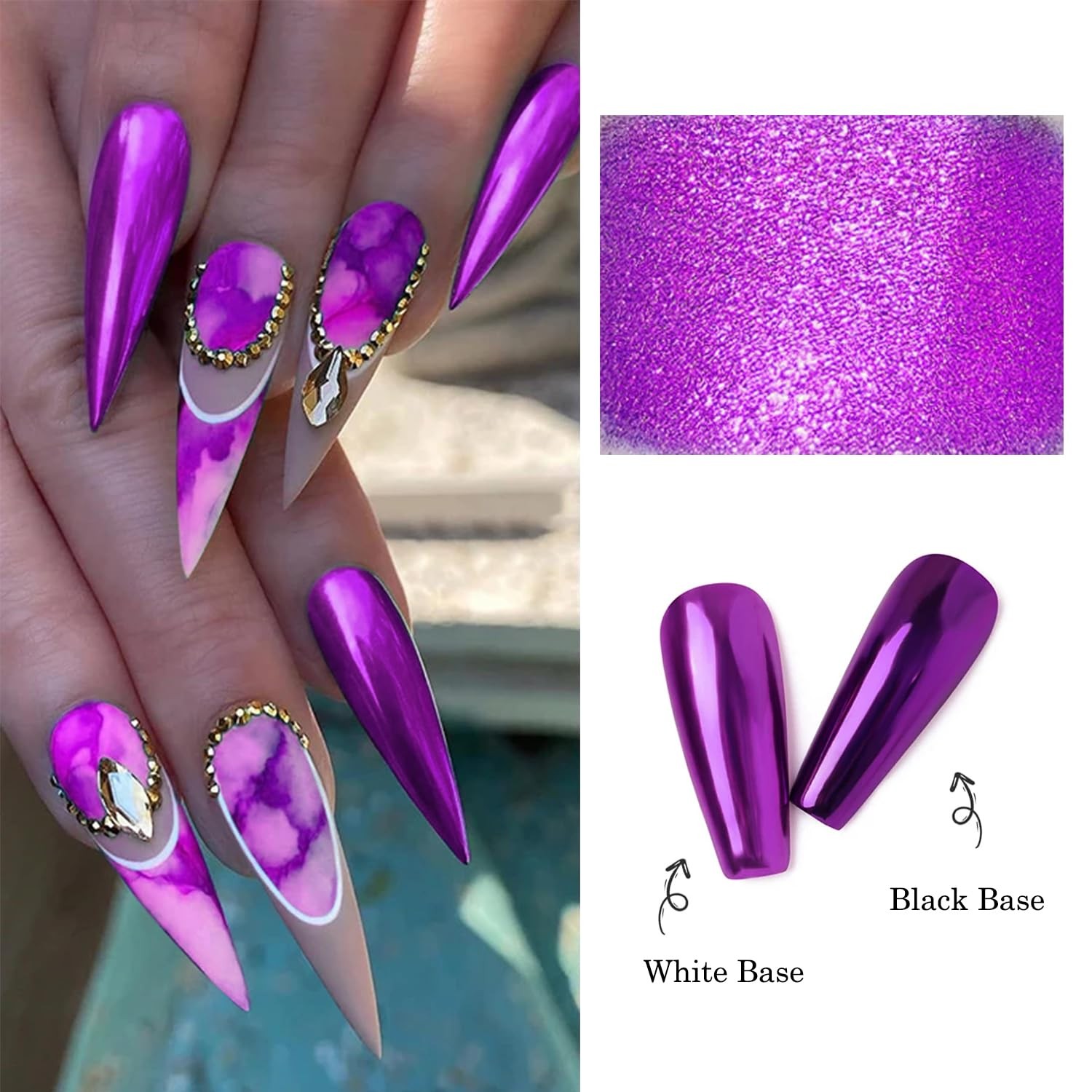 Holographic Purple Chrome Nail Powder Violet Metallic Mirror Effect Glazed Na…