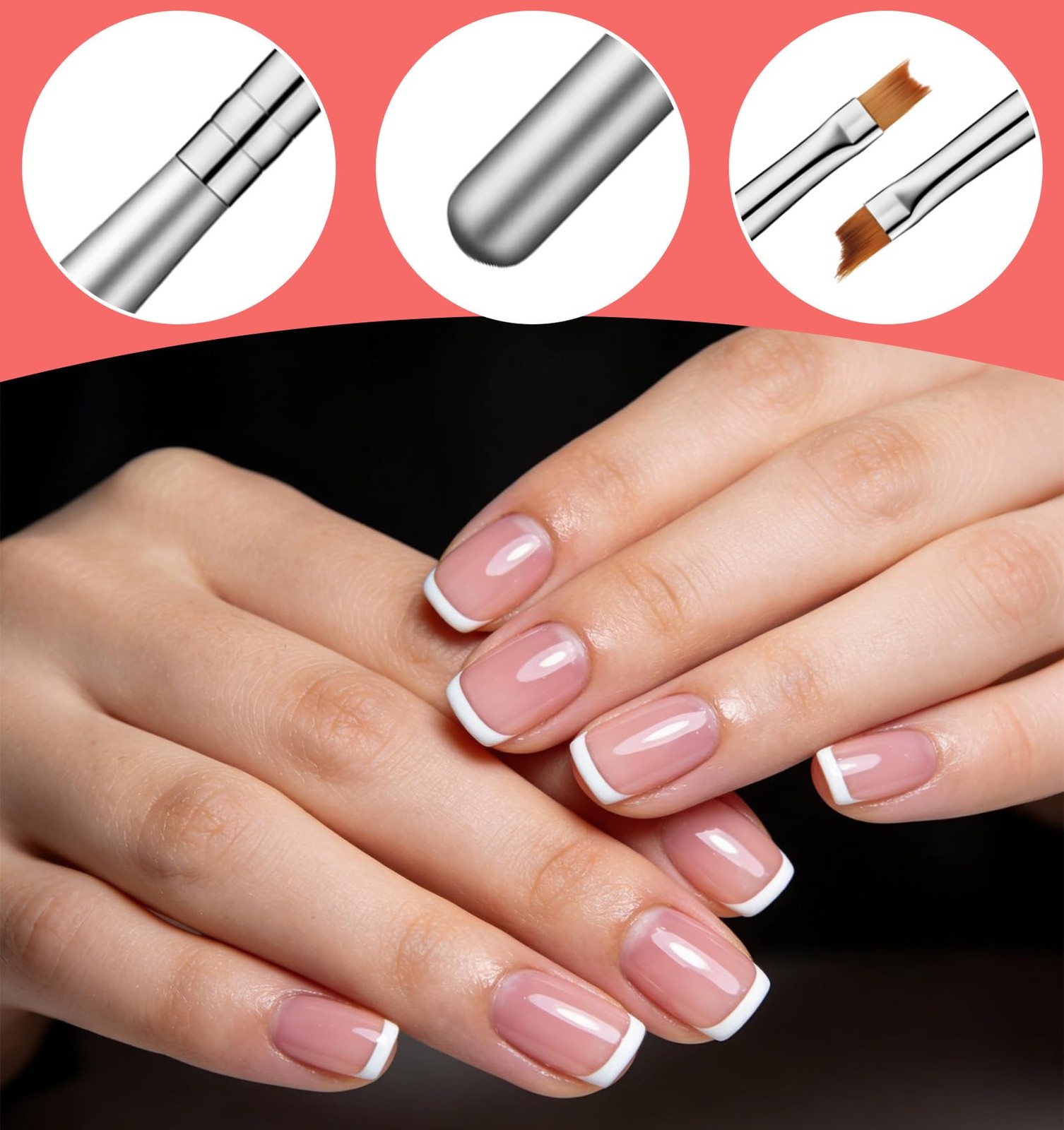 6 Pcs French Manicure Brush, French Tip Brush with Soft Oblique Head