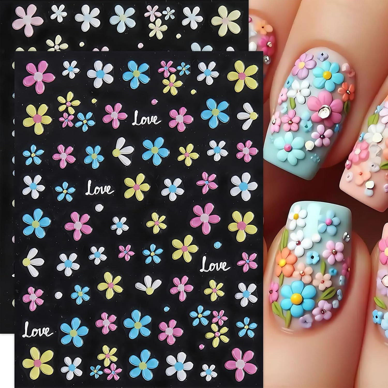 Flower Nail Art Stickers Decals 5D Flowers Nail Stickers Summer Daisy Sunflower
